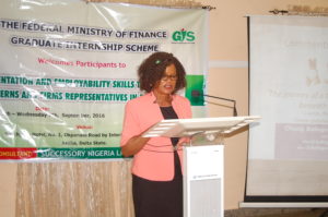 Mrs Ifejieko presenting the Director GIS speech at the opening ceremony
